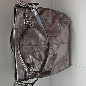 COACH BROOKE METALLIC PEWTER LEATHER SHOULDER  PURSE
